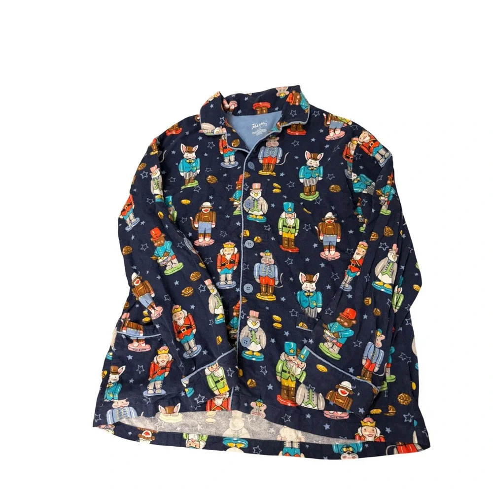 Nick & Nora Nutcracker Animal Flannel Pajama Set Navy Blue Cotton Womens Large